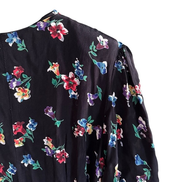 Vintage Equation V Neck Floral 90s Cottagecore Button Front Dress Tie Waist L - Picture 12 of 14